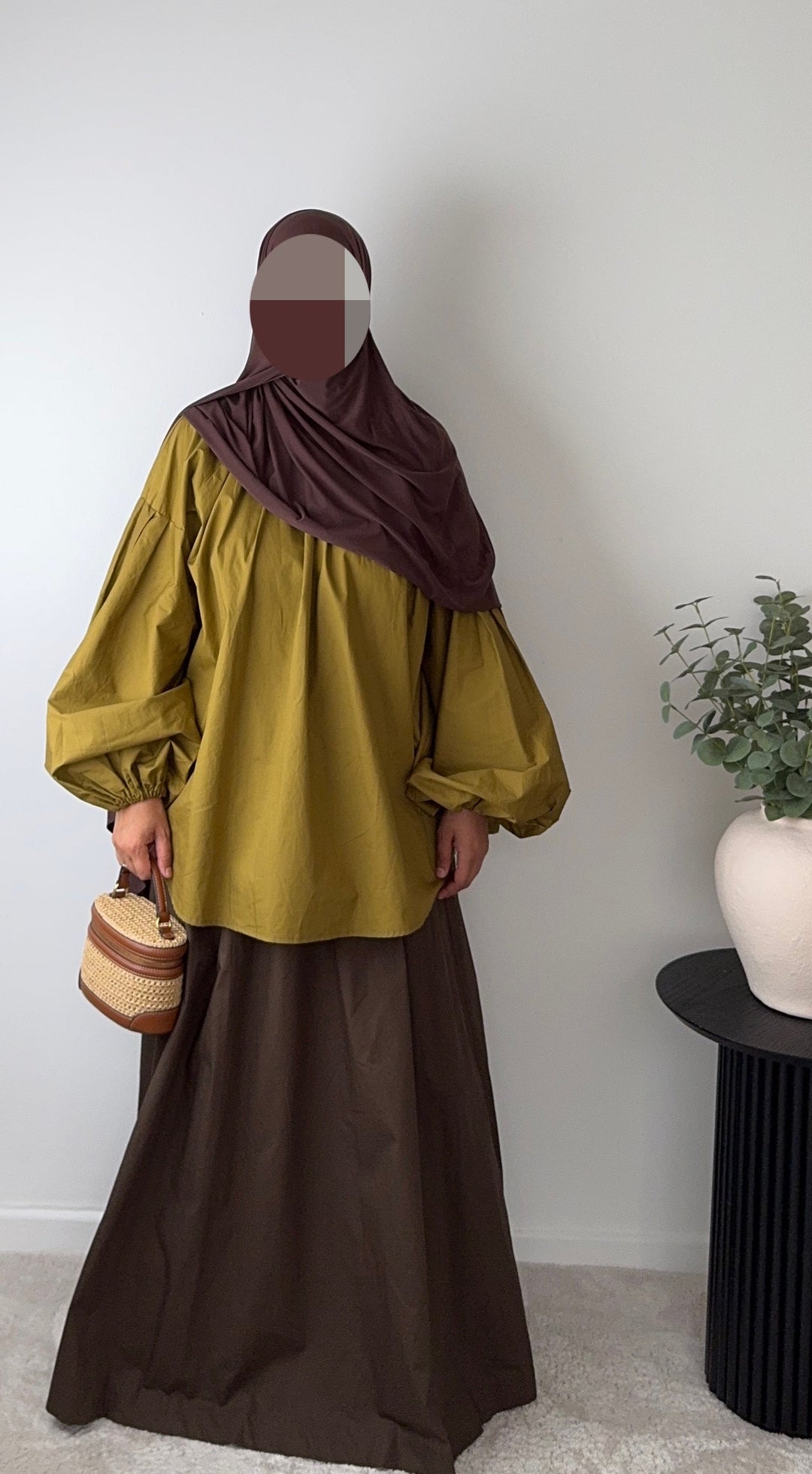 Olive Green Balloon Sleeve Oversized Blouse | 100% Cotton
